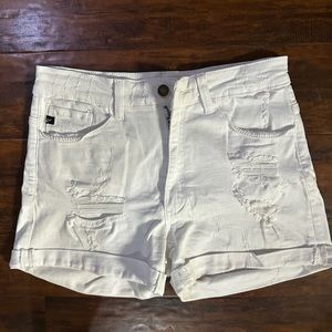 Distressed white KanCan denim shorts, size 28